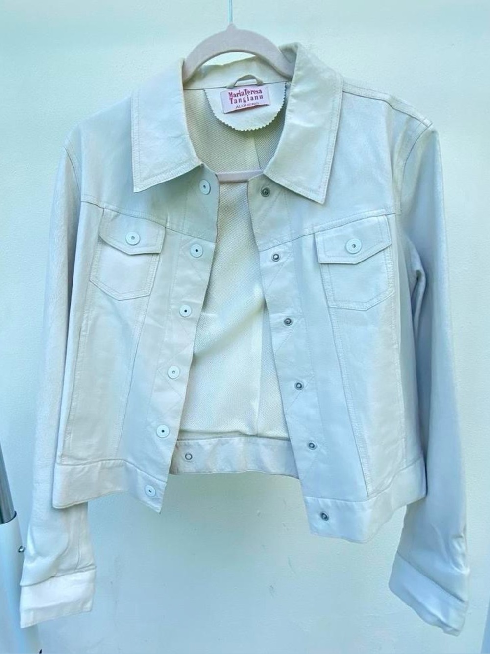 Y2K EURO Italian Eggshell White Leather Jacket Size Large